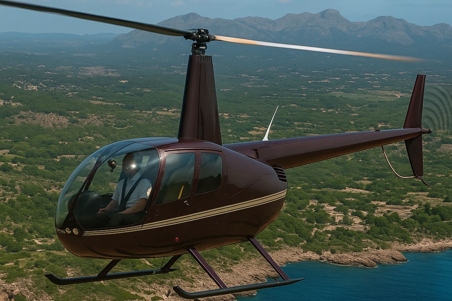 Helicopter Robinson R44 above Mallorca