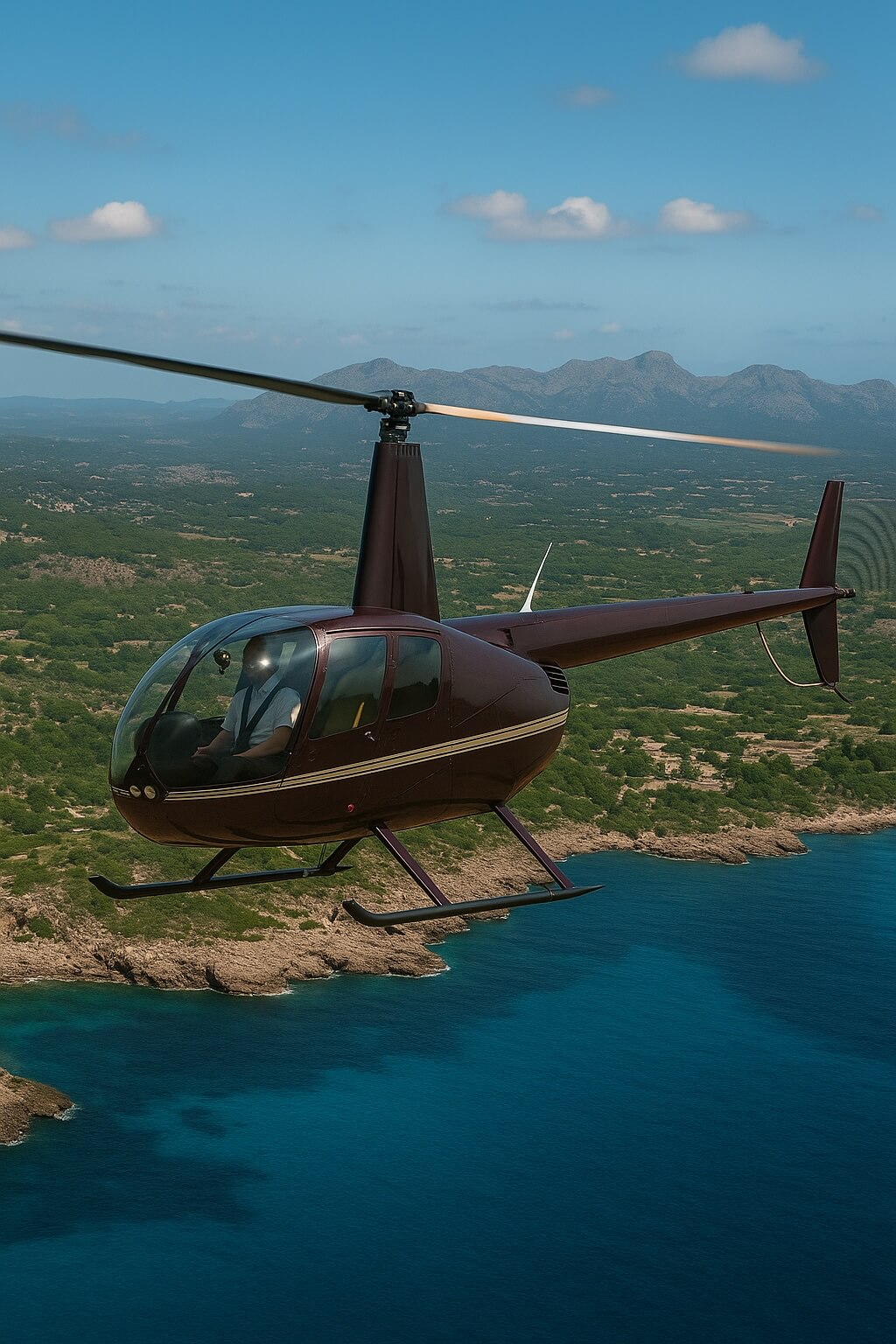 Helicopter Robinson R44 above Mallorca