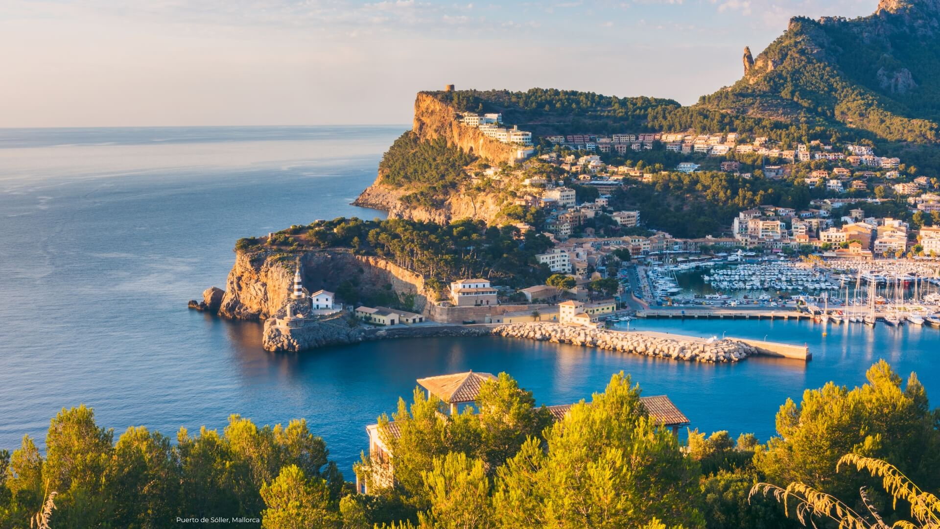 sunset view over coastline of port de soller, mallorca