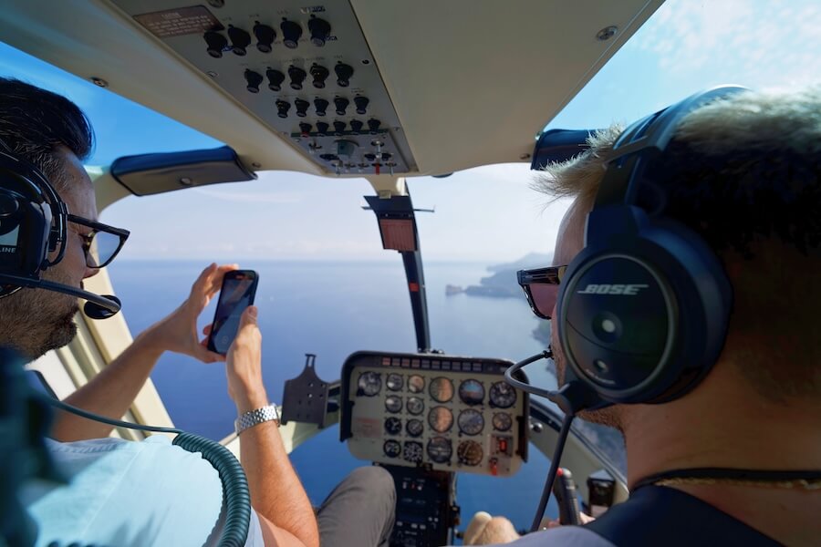 Helicopter Cockpit View flying above Mallorca coastline
