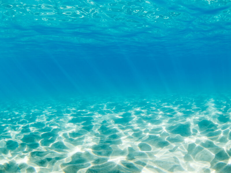 beams of sunlight falling trough the surface of the sea